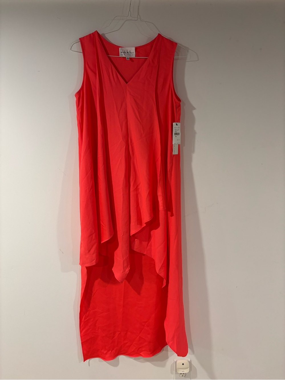 NWT Nicole Miller Sleeveless V-Neck HighLow Maxi Dress in Bright/Neon Pink